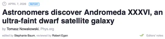 Astronomers discover Andromeda XXXVI, an ultra-faint dwarf satellite galaxy